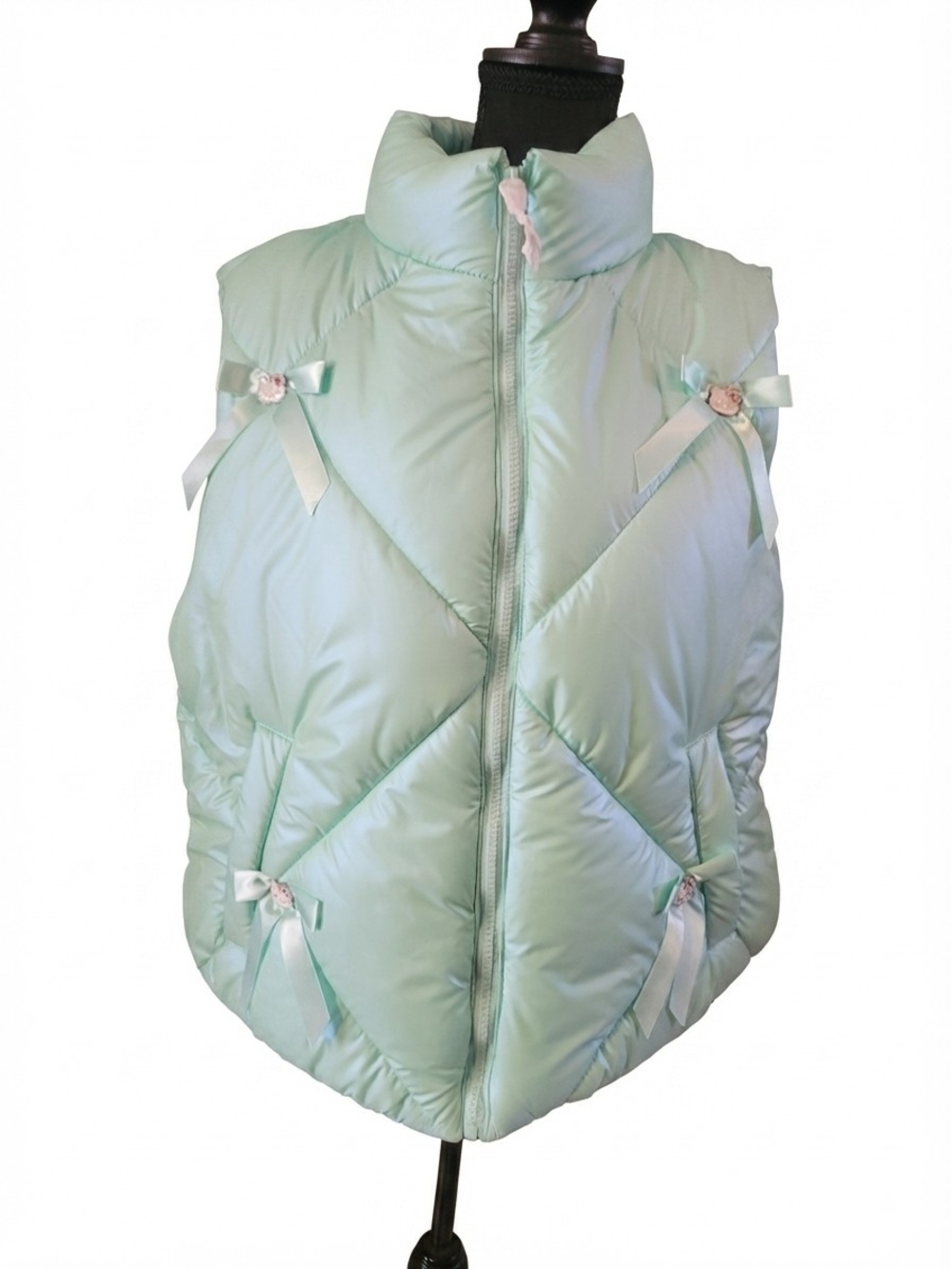 Hello Kitty Mint Green Quilted Puffer Vest with Ribbon Bows
